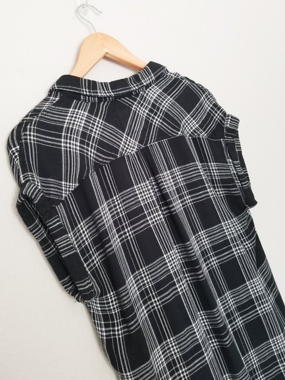 Rails Britt Cap Sleeves Flannel Shirt Button Down Top Black White Size XS $128 - Picture 11 of 15